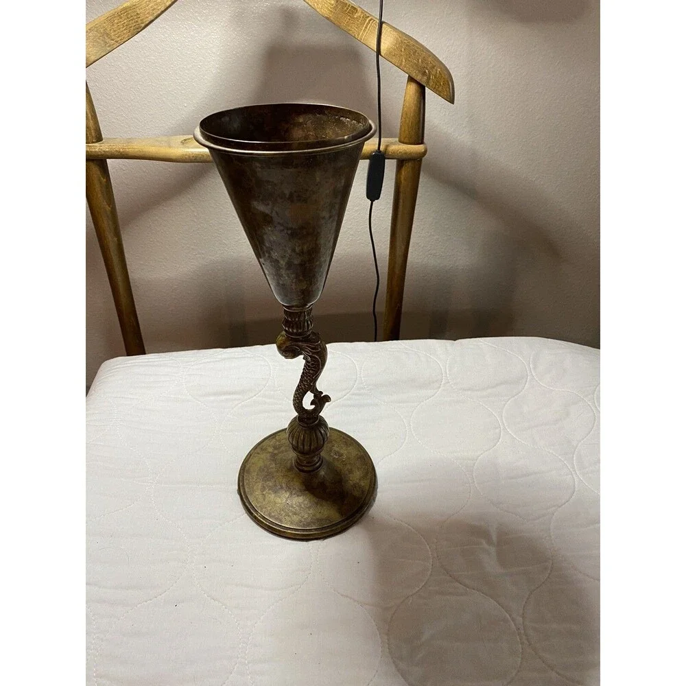 Brass Candle Holder With Koi Fish Vessel Unique Vintage With Patina